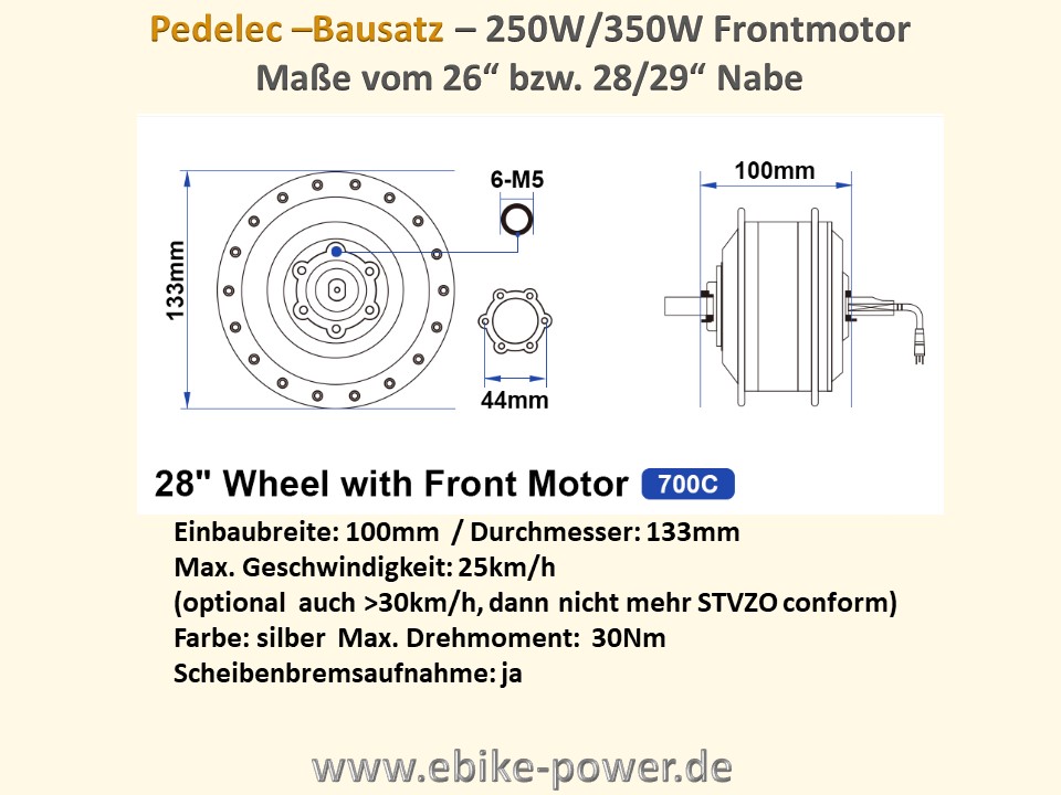 Pedelec Umbausatz 250W / 350W Vorderrad-Nabenmotor in Holkammerfelge -  E-Bike Bausatz m. LCD Display - ebike-power
