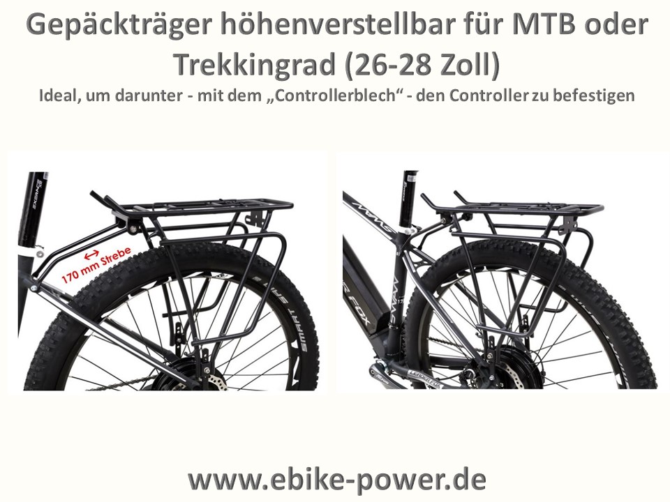 Gepäckträger universal 26-28 Zoll höhenverstellbar für MTB oder Trekkingrad  - ebike-power