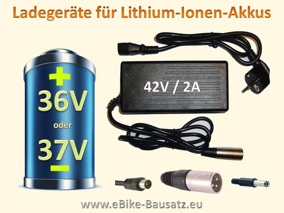Ladegerät für Fahrradakku Rundstecker f. - Akku 36V Aldi Original / Prophete Pedelec Real 5,5mm Obi Ionen Lithium 3A / AEG E-Bike-Akku ebike-power - / z.B 36V (Steckervariante)
