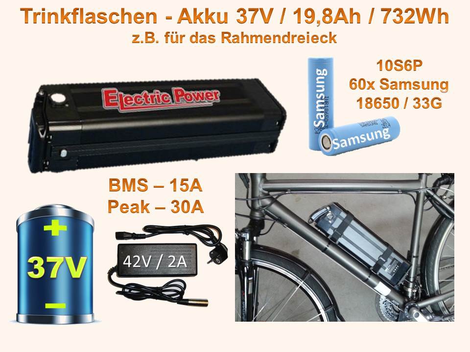 Ionen ebike-power Pedelec 36V 18650 Trinkflaschenakku Aldi für Lithium / / E-Bike 10,4Ah Prophete - Akku - Samsung